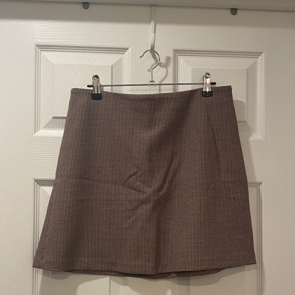 NWOT Wilfred Brown Micro-Houndstooth A-Line Mini Skirt - Size 10